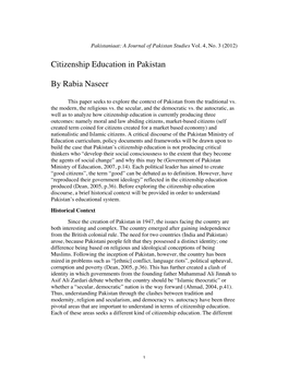 Citizenship Education in Pakistan by Rabia Naseer