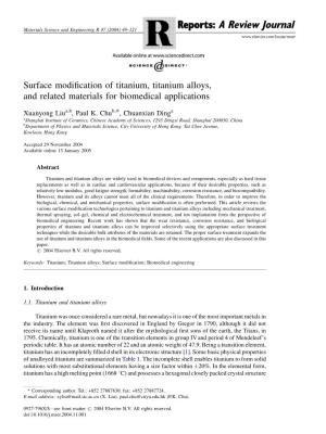 Surface Modification of Titanium, Titanium Alloys, and Related
