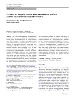 Erratum To: Neogene Eastern Amazon Carbonate Platform and the Paleoenvironmental Interpretation