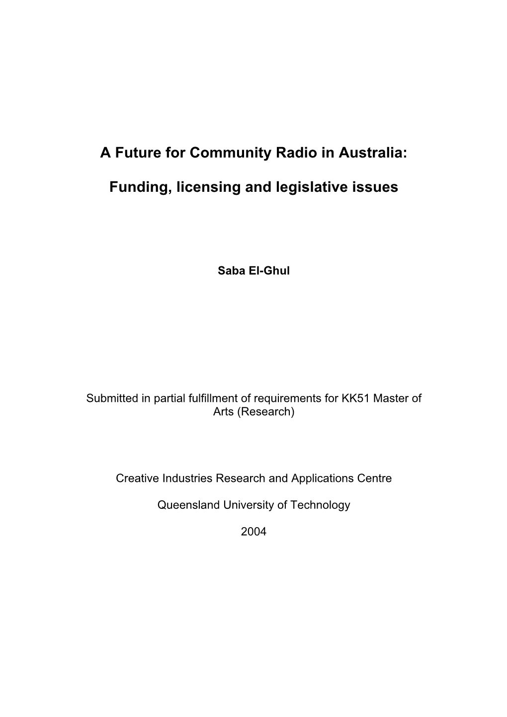 A Future for Community Radio in Australia