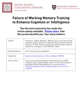 Failure of Working Memory Training to Enhance Cognition Or Intelligence
