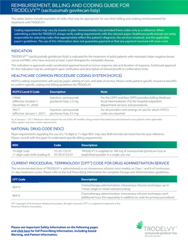 REIMBURSEMENT, BILLING and CODING GUIDE for TRODELVY™ (Sacituzumab Govitecan-Hziy)