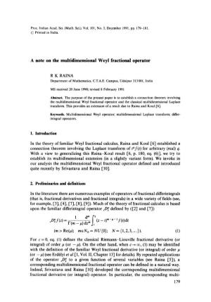 A Note on the Multidimensional Weyl Fractional Operator