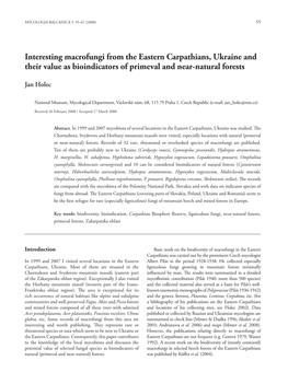 Interesting Macrofungi from the Eastern Carpathians, Ukraine and Their Value As Bioindicators of Primeval and Near-Natural Forests