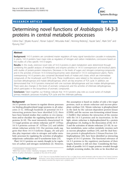 Determining Novel Functions of Arabidopsis 14-3-3 Proteins In