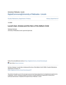 Lucan's Epic Aristeia and the Hero of the Bellum Civile*