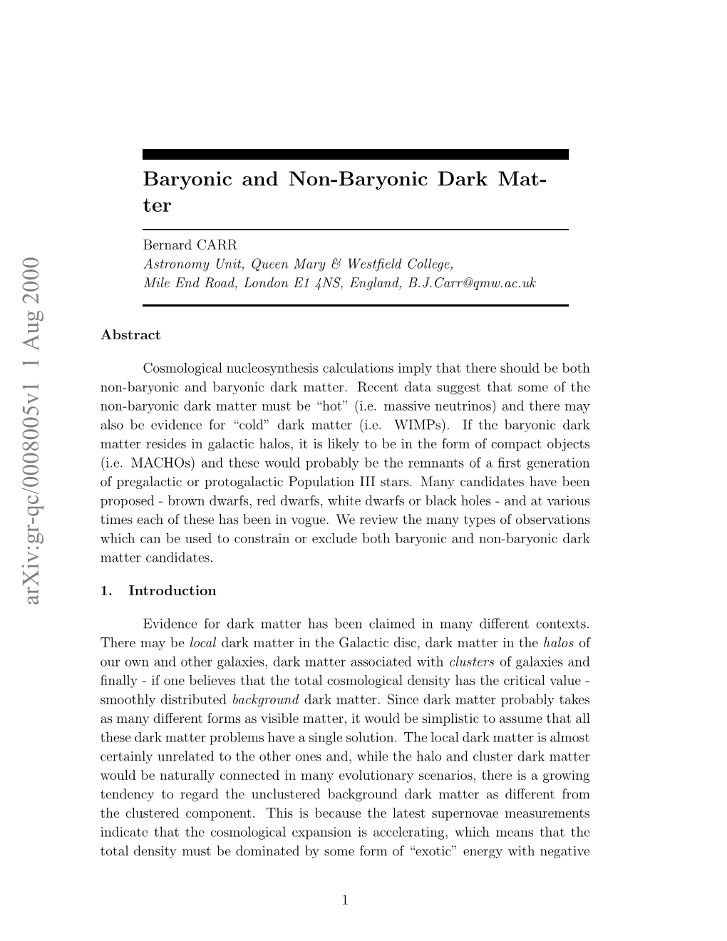 Baryonic and Non-Baryonic Dark Matter