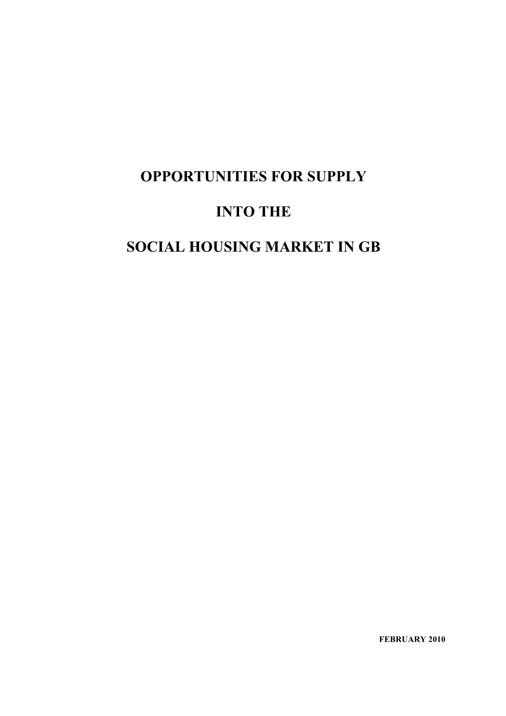 Social Housing Market GB Opportunities for Supply Report