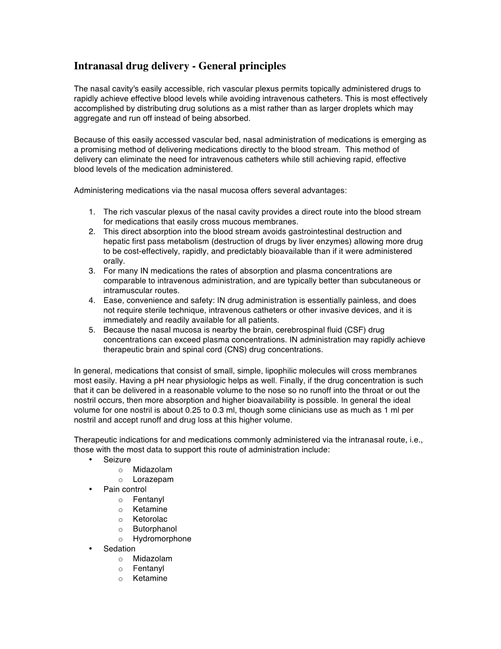 Intranasal Drug Delivery - General Principles