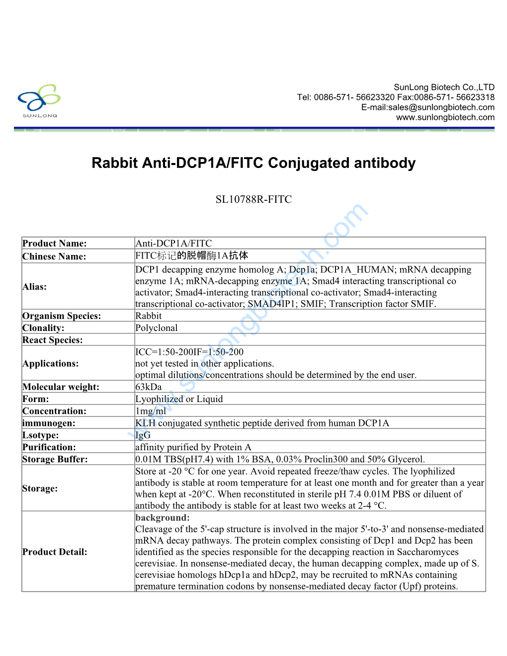 Rabbit Anti-DCP1A/FITC Conjugated Antibody