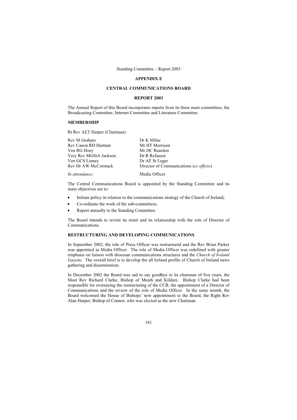 Standing Committee – Report 2003