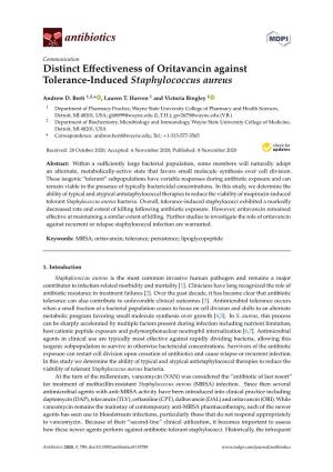 Distinct Effectiveness of Oritavancin Against Tolerance-Induced