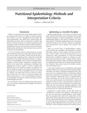 Nutritional Epidemiology Methods and Interpretation Criteria Andrew L