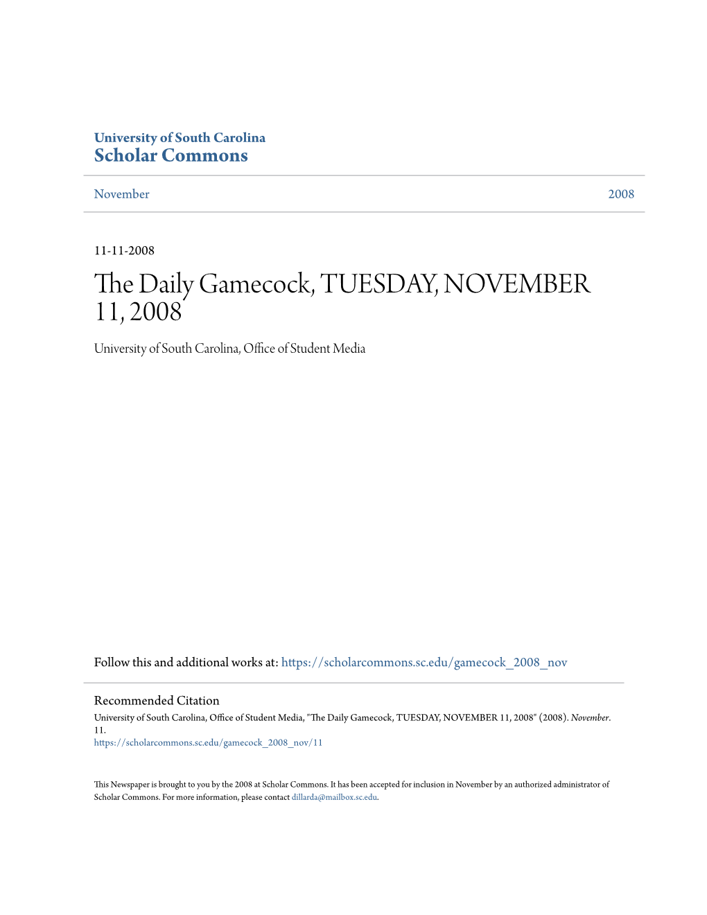 The Daily Gamecock, TUESDAY, NOVEMBER 11, 2008