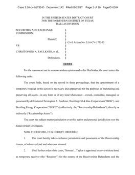 SEC V. Faulkner Receivership Order