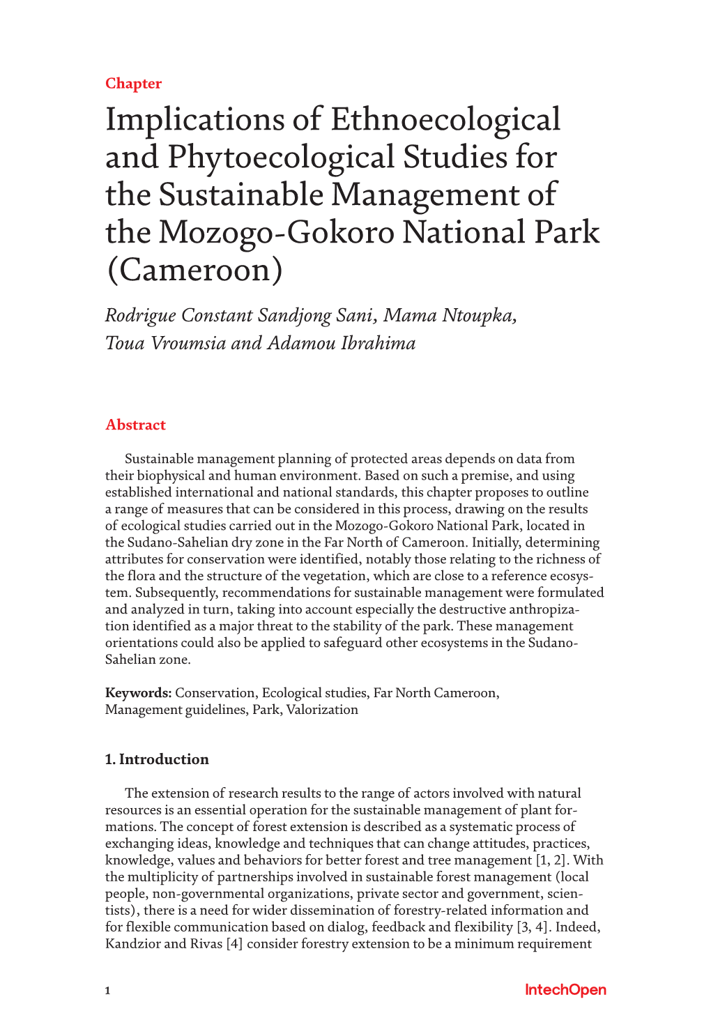 Implications of Ethnoecological and Phytoecological Studies for the Sustainable Management of the Mozogo-Gokoro National Park