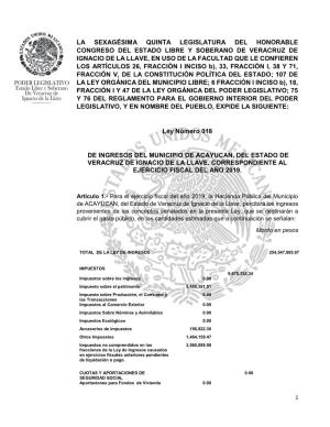 Acayucan, Del Estado De Veracruz De Ignacio De La Llave, Correspondiente Al Ejercicio Fiscal Del Año 2019