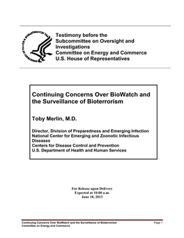 Continuing Concerns Over Biowatch and the Surveillance of Bioterrorism
