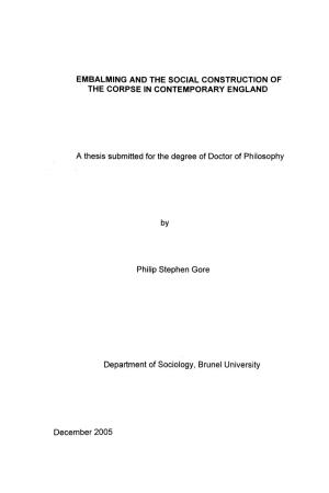 Embalming and the Social Construction of the Corpse in Contemporary England
