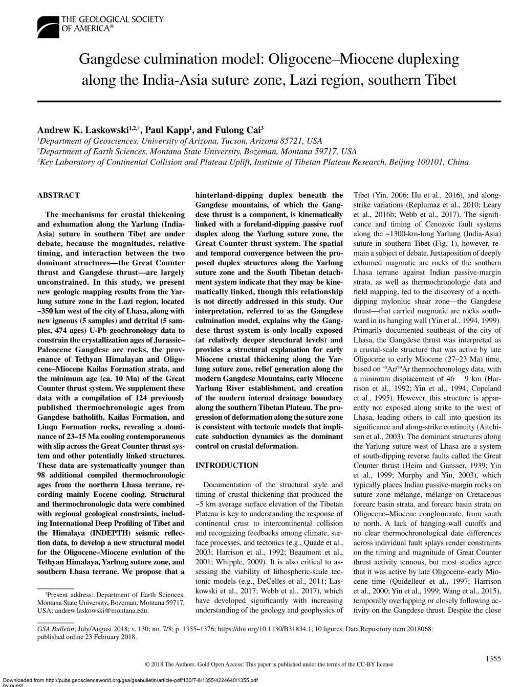 Oligocene–Miocene Duplexing Along the India-Asia Suture Zone, Lazi Region, Southern Tibet