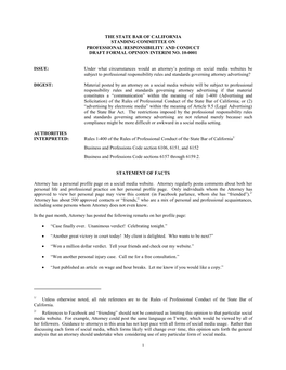 The State Bar of California Standing Committee on Professional Responsibility and Conduct Draft Formal Opinion Interim No. 10-0001