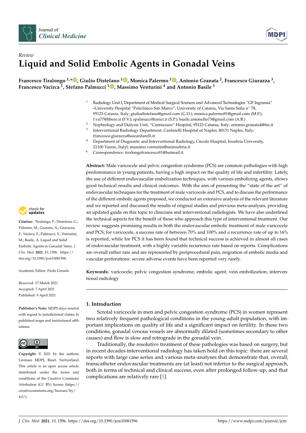 Liquid and Solid Embolic Agents in Gonadal Veins