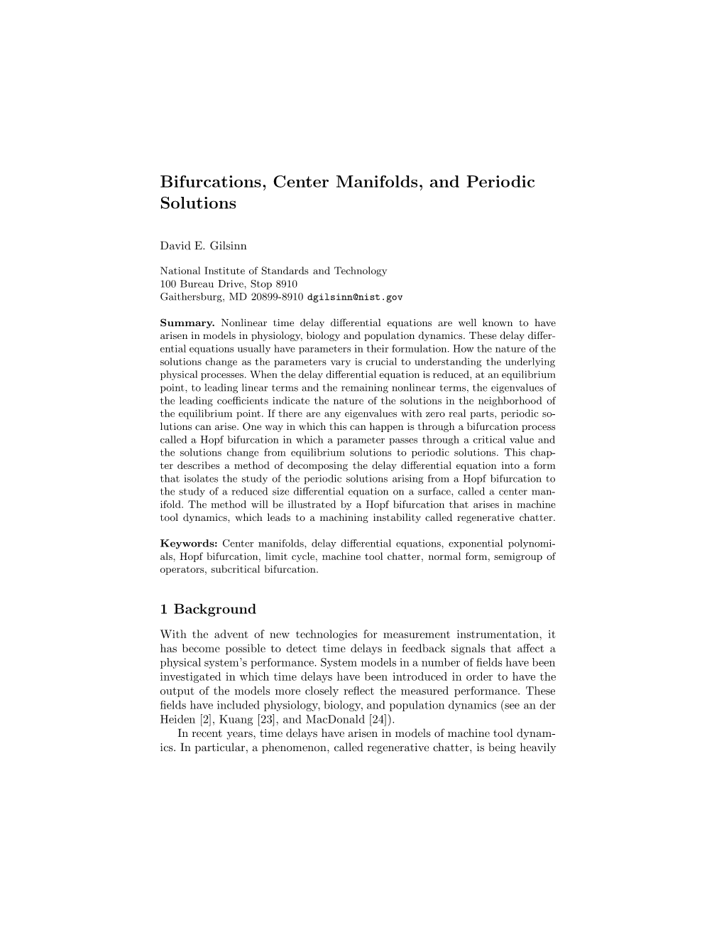 Bifurcations, Center Manifolds, and Periodic Solutions