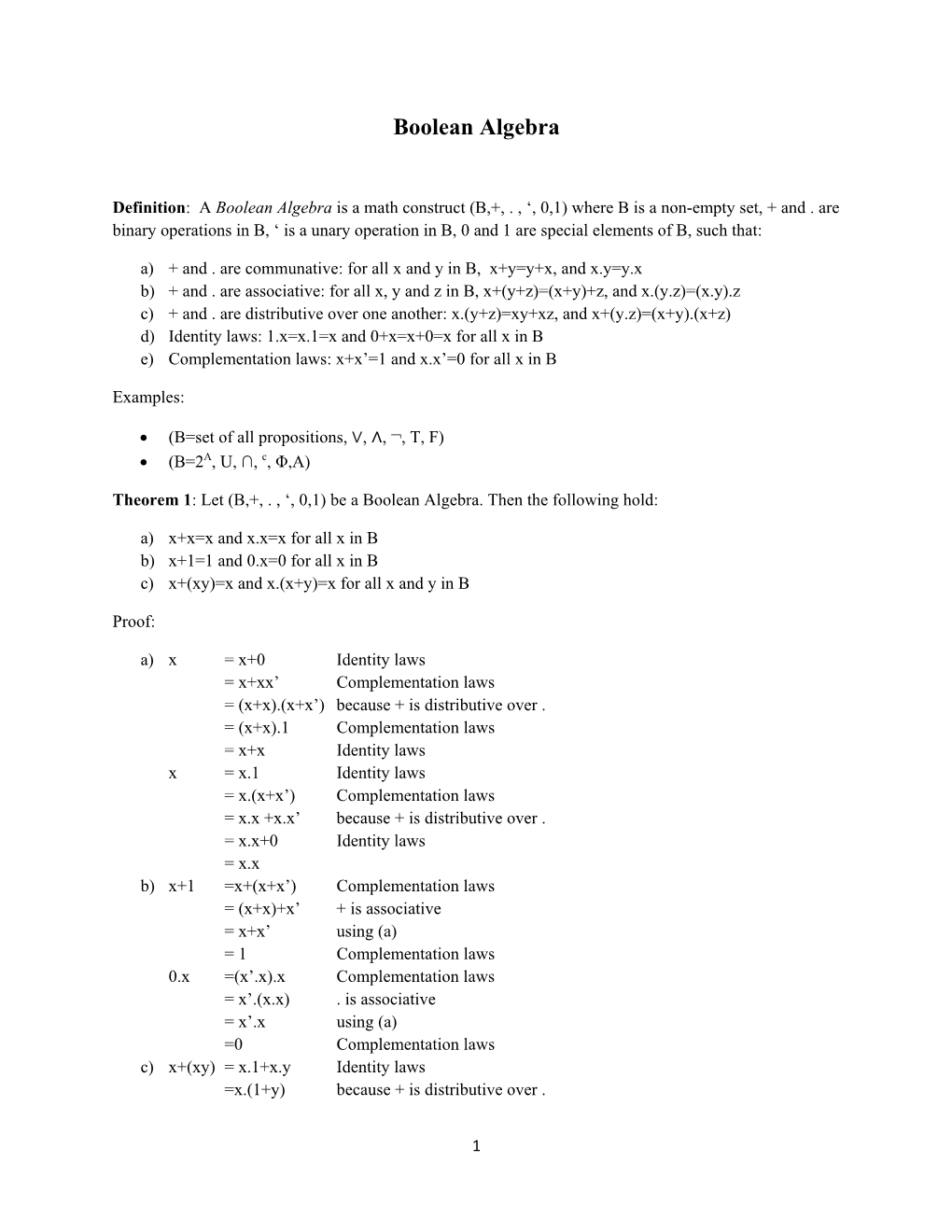 Boolean Algebra