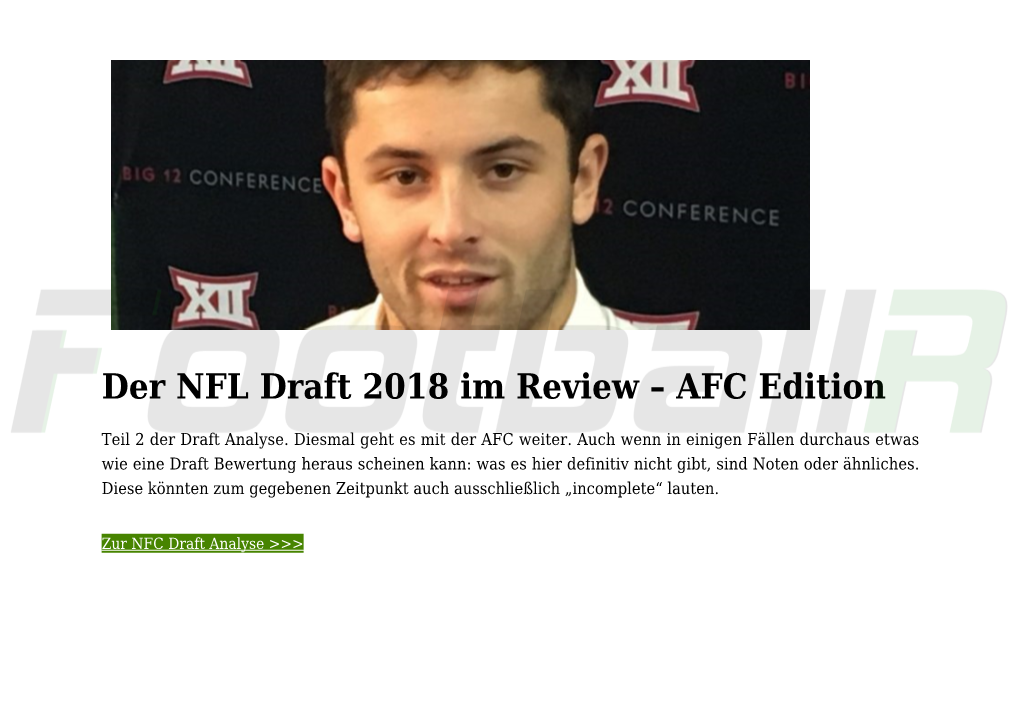 AFC Edition,Der NFL Draft 2018 Im Review –