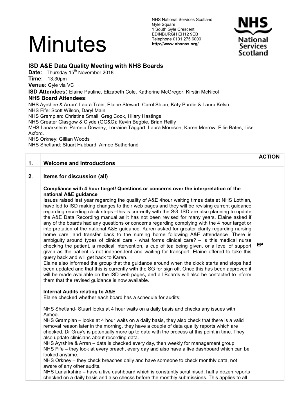 Minutes ISD A&E Data Quality Meeting