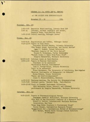 1964 Society for Ethnomusicology Chapter Meeting Program