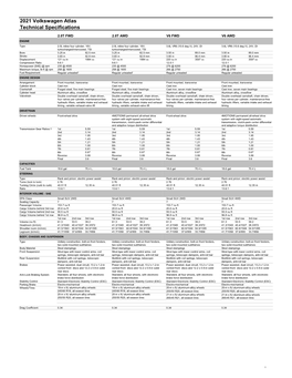 2021 Volkswagen Atlas Technical Specifications