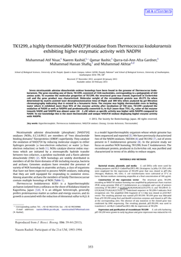 TK1299, a Highly Thermostable NAD(P)H Oxidase from Thermococcus Kodakaraensis Exhibiting Higher Enzymatic Activity with NADPH