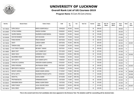 UNIVERSITY of LUCKNOW Overall Rank List of UG Courses-2019 Program Name: B.Com./B.Com.(Hons)