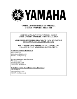 Yamaha Corporation of America Winter Namm 2011 Press Kit