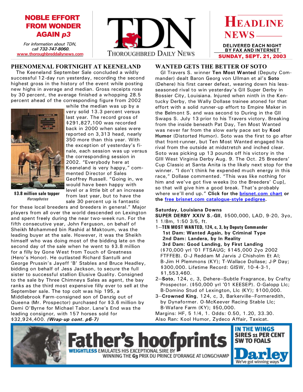 HEADLINE NEWS • 9/21/03 • PAGE 2 of 7