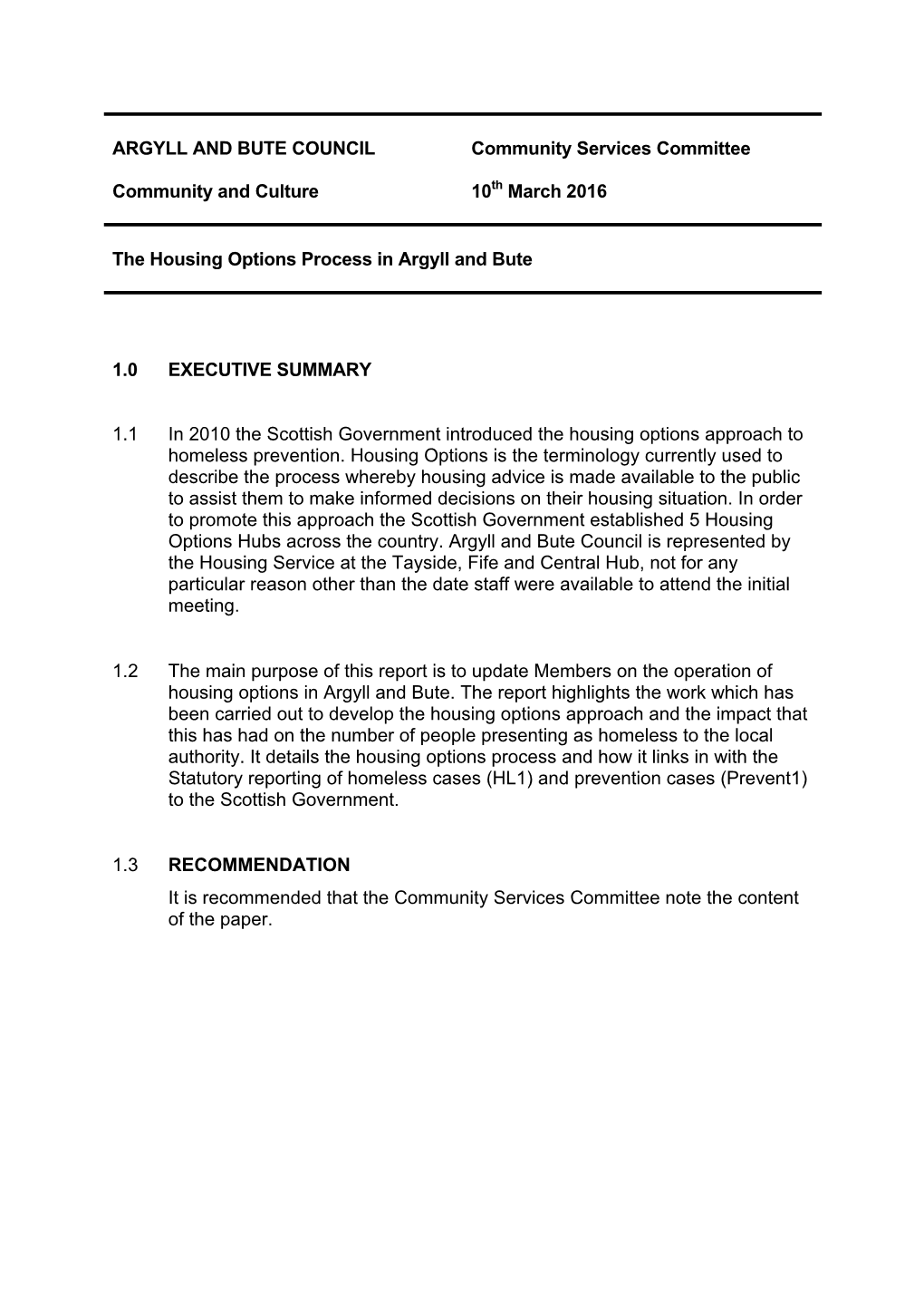 The Housing Options Process in Argyll and Bute