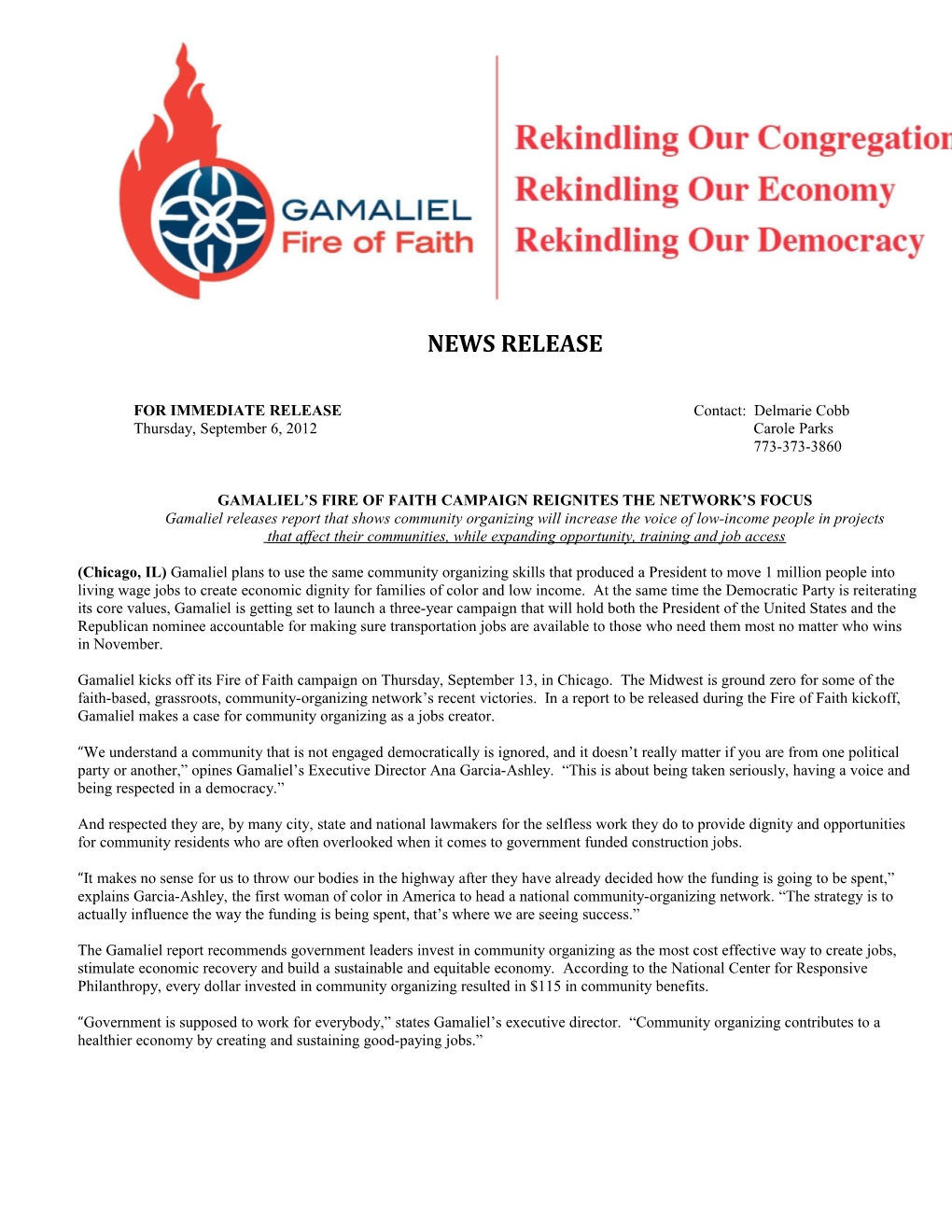 Gamaliel S Fire of Faith Campaign Reignites the Network S Focus