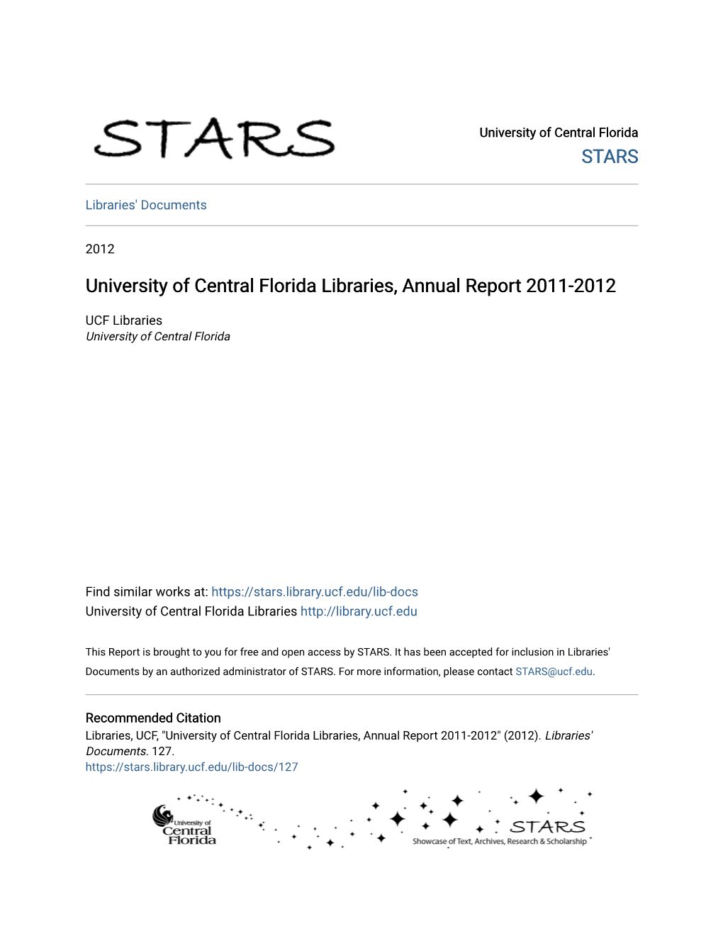 University of Central Florida Libraries, Annual Report 2011-2012