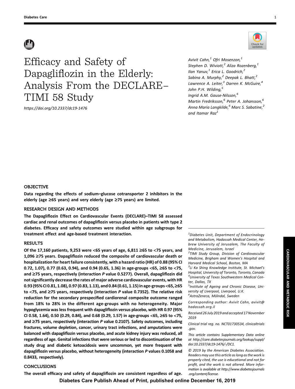 Efficacy and Safety of Dapagliflozin in the Elderly