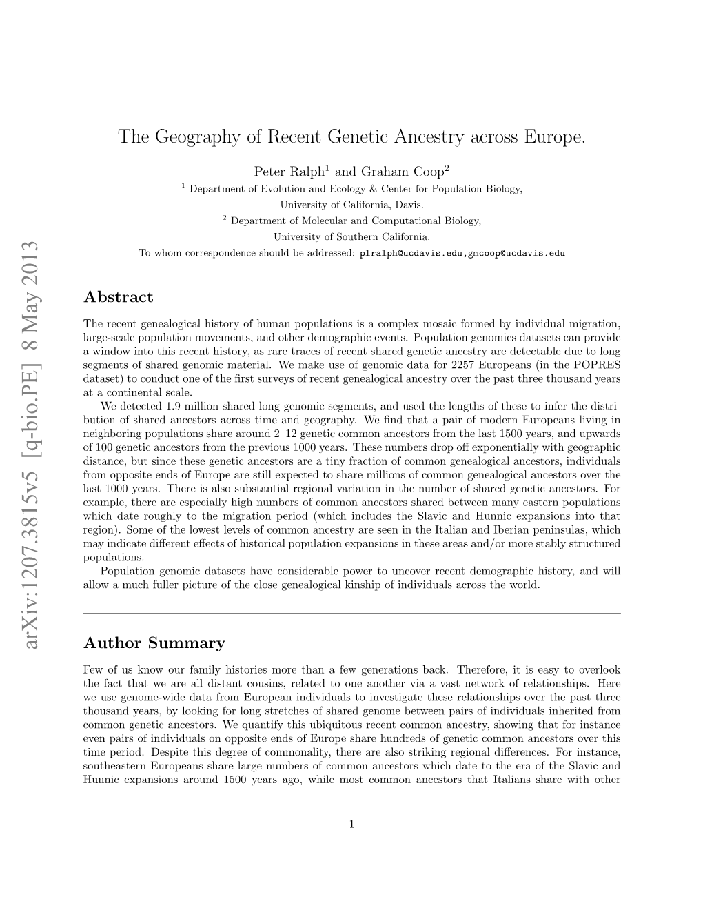 The Geography of Recent Genetic Ancestry Across Europe