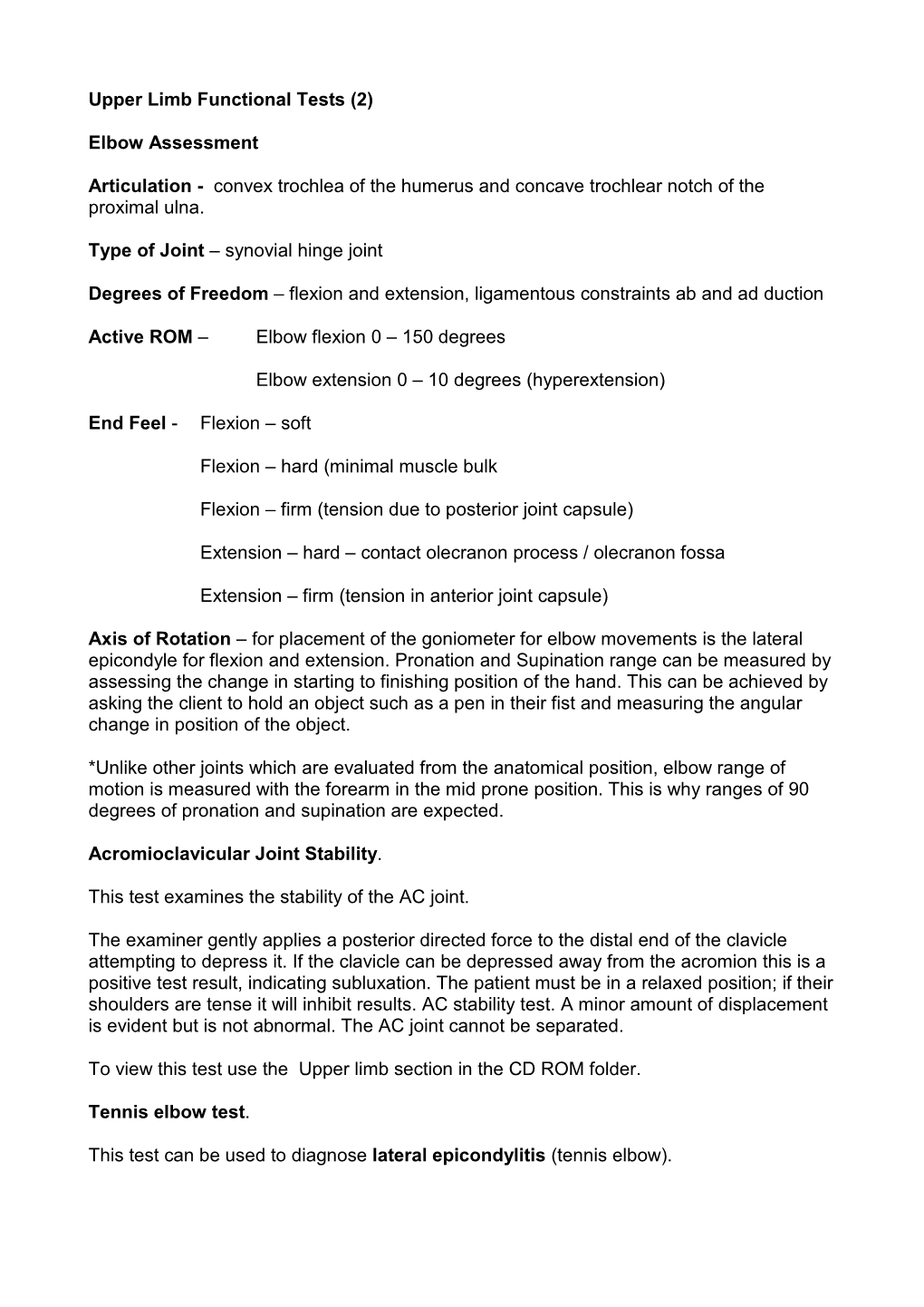 Upper Limb Functional Tests (2)