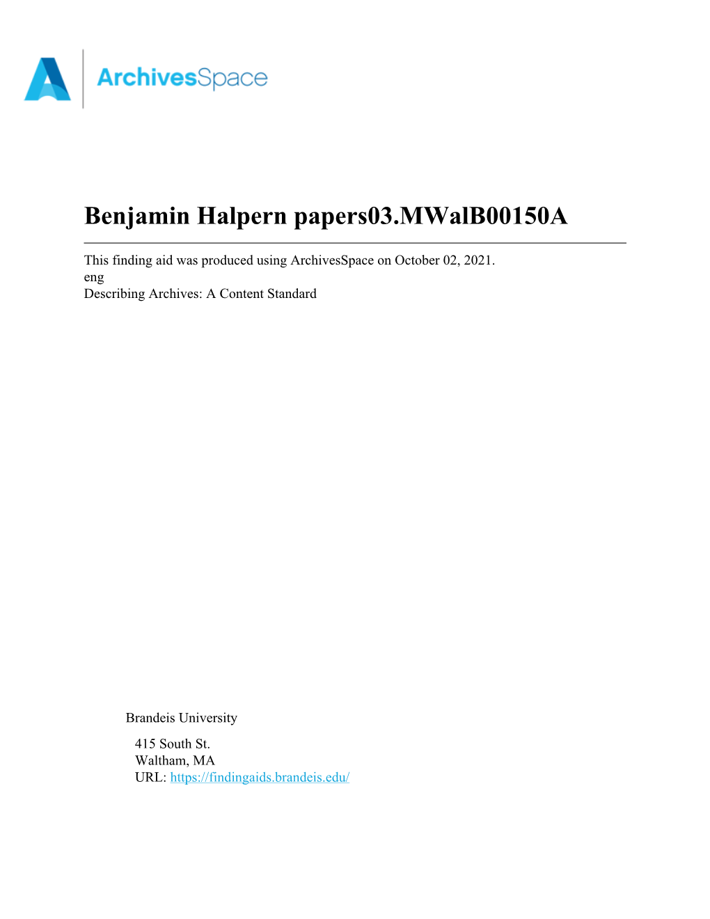 Benjamin Halpern Papers03.Mwalb00150a