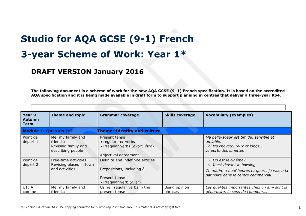 3-Year Scheme of Work: Year 1*