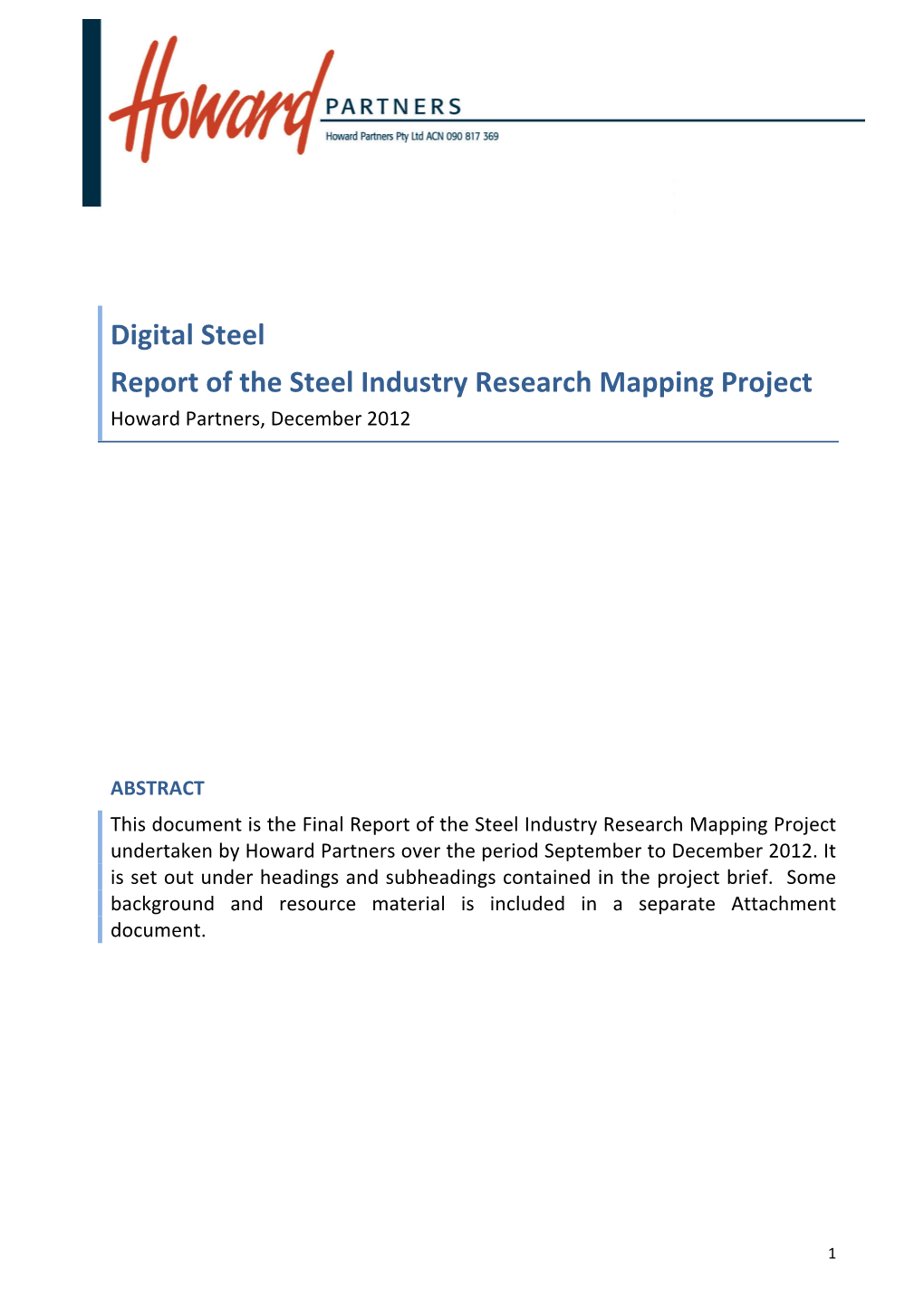 Howard Partners Digital Steel Report Final 2012