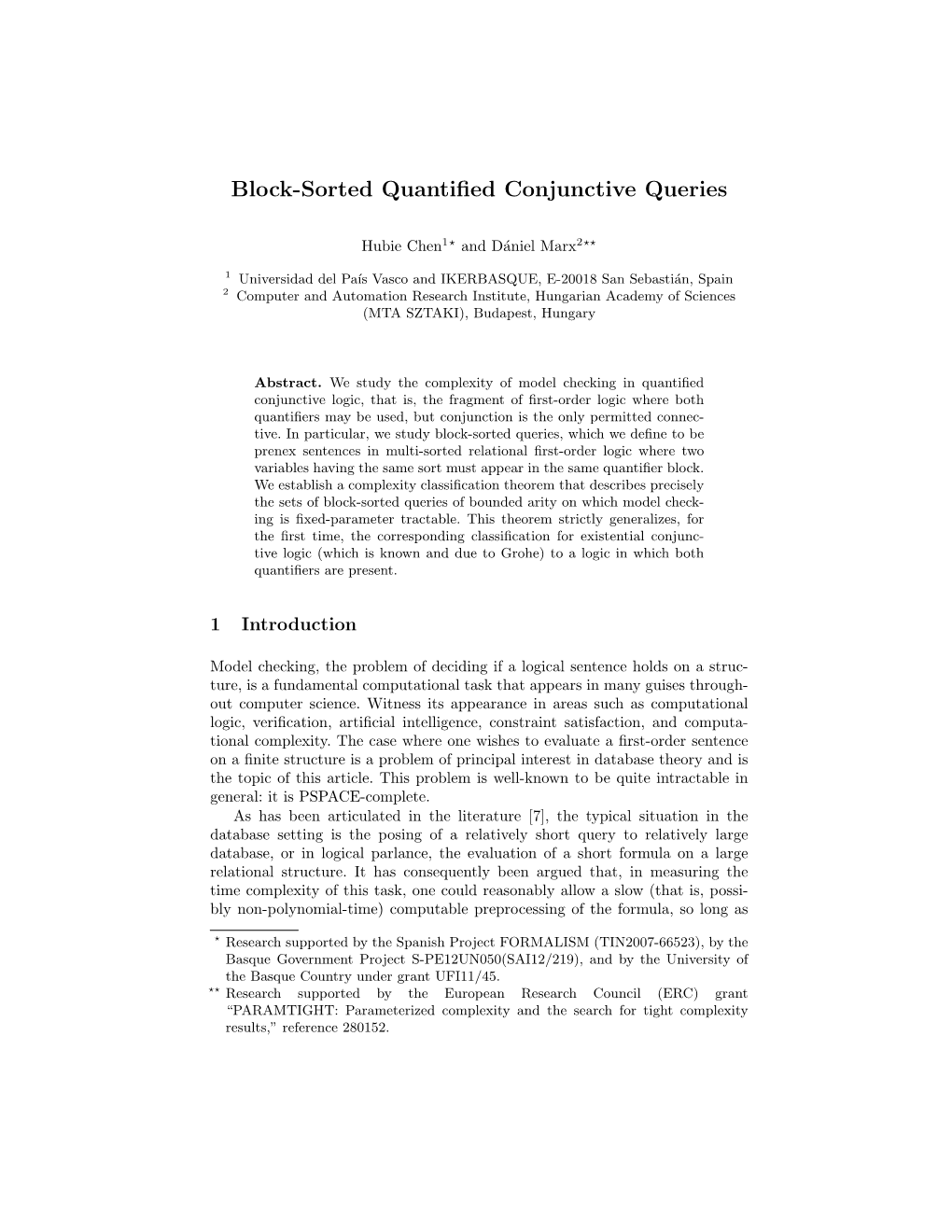 Block-Sorted Quantified Conjunctive Queries