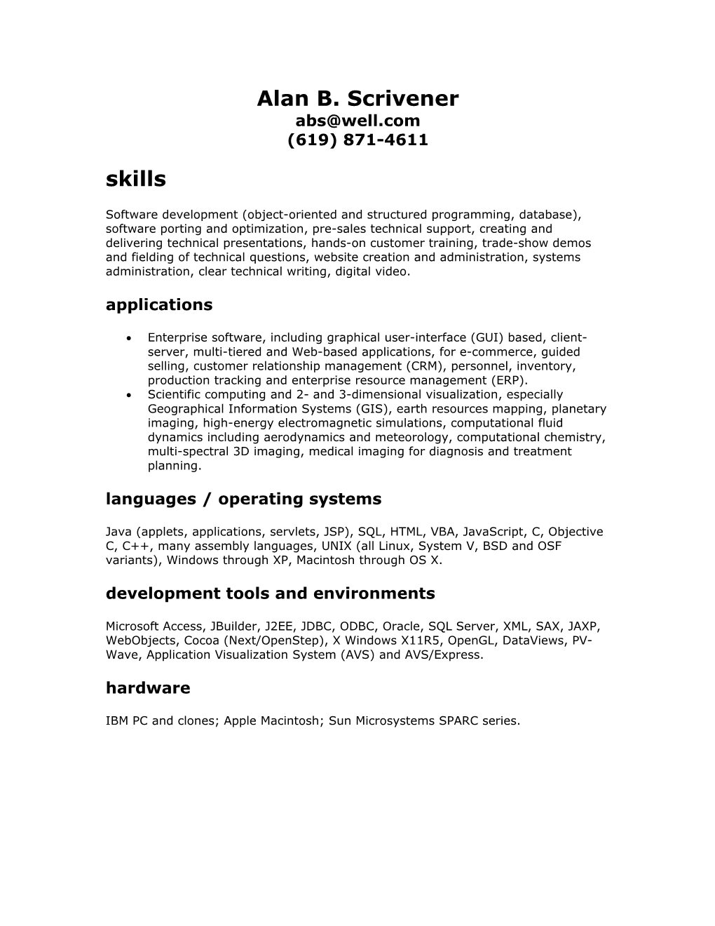 Alan Scrivener Resume