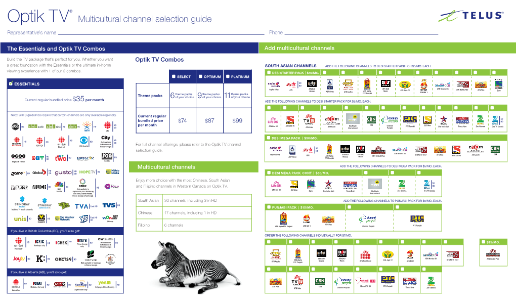 Optik TV Multicultural Channel Selection Guide Representative’S Name Phone