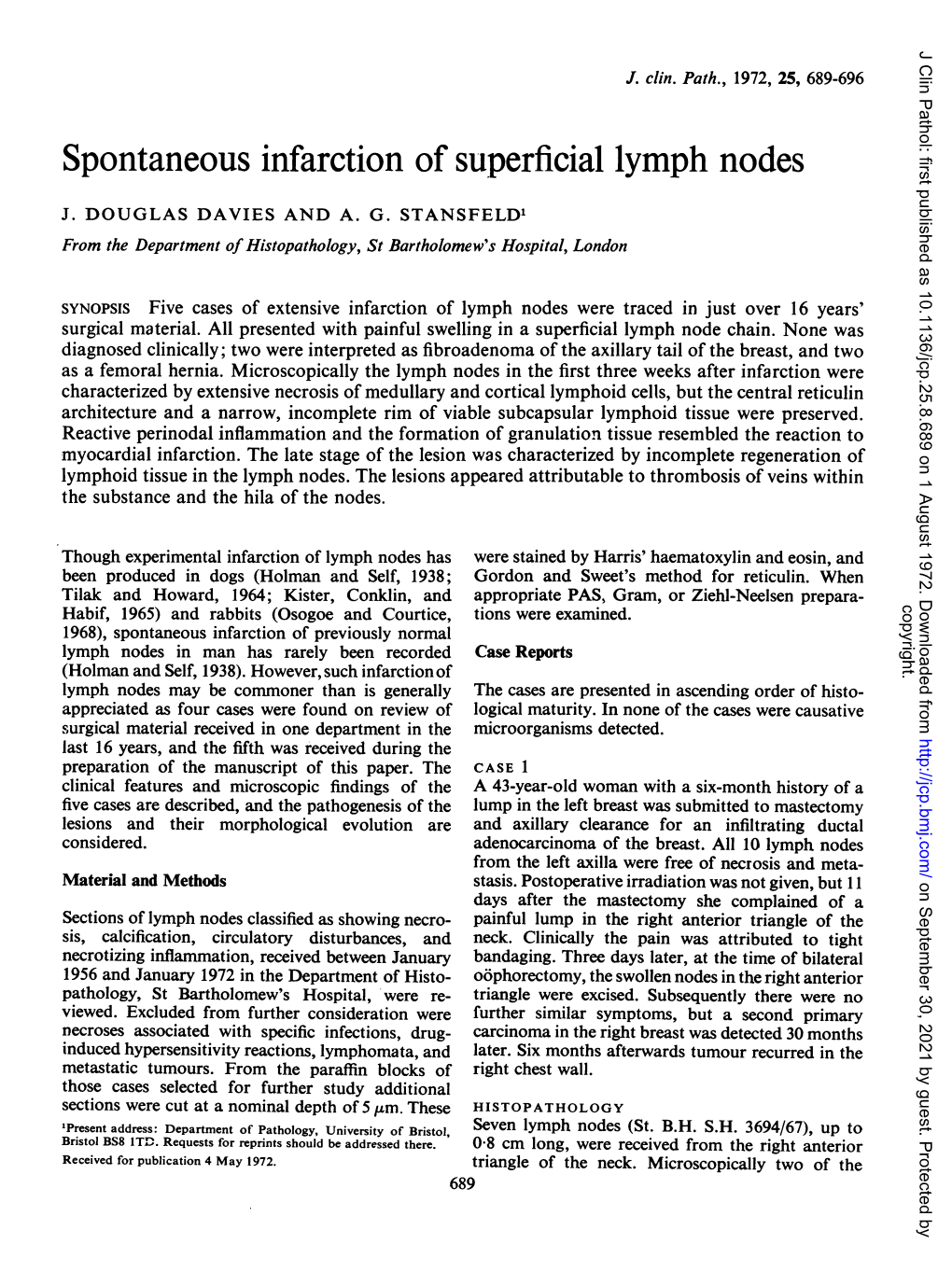 Spontaneous Infarction of Superficial Lymph Nodes