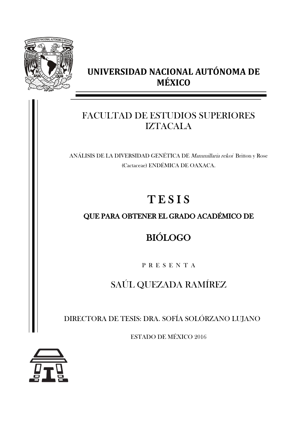 TESIS: ANÁLISIS DE LA DIVERSIDAD GENÉTICA DE Mammillaria Rekoi